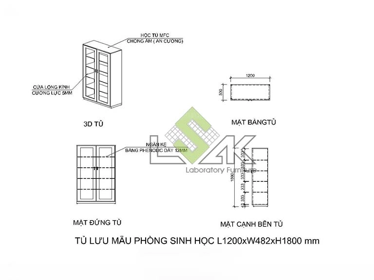 Bản vẽ Cad 2D tủ lưu mẫu phòng thí nghiệm
