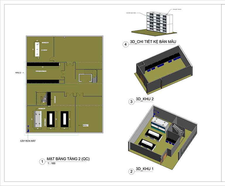 Phối cảnh mặt bằng tầng 2 thiết kế trung tâm nghiên cứu và phát triển sản phẩm Nanpao Resin Việt Nam