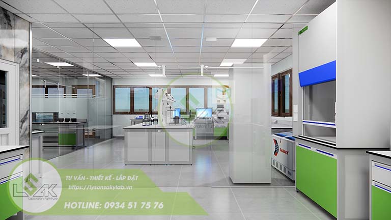 Thiết kế bàn thí nghiệm trung tâm nội thất phòng lab nghiên cứu và Phát triển công nghệ sinh học