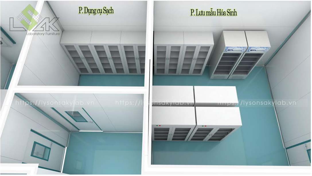 Tủ đựng dụng cụ, tủ đựng hóa chất nội thất phòng lab nhà máy sản xuất thuốc thú y - thủy sản UV Việt Nam