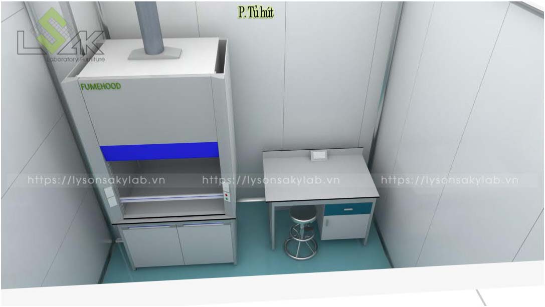 Tủ hút khí độc thiết kế nội thất phòng lab nhà máy sản xuất thuốc thú y - thủy sản UV Việt Nam
