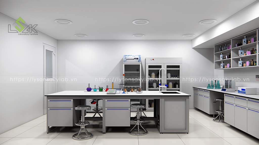 Thiết kế bàn thí nghiệm trung tâm sử dụng trong phòng thí nghiệm chiết xuất tinh dầu trầm hương