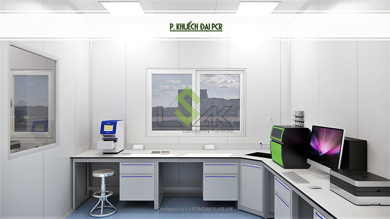 Phối cảnh 3D phòng khuyếch đại PCR thiết kế phòng thí nghiệm sinh học phân tử