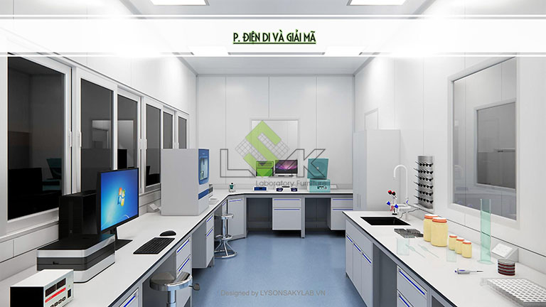 Phối cảnh 3D phòng điện di và giải mã thiết kế phòng thí nghiệm sinh học phân tử