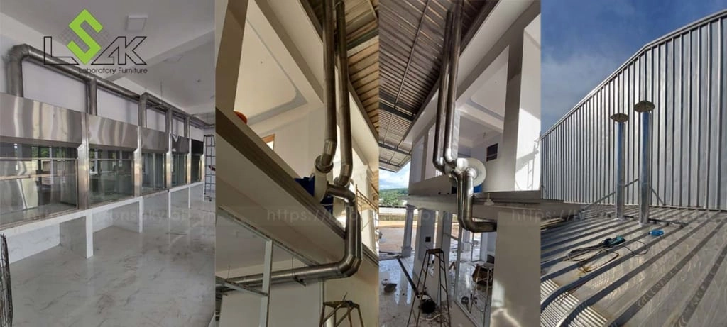 Hệ thống khí thải inox cho tủ hút inox lắp đặt tại Cao Su Phú Riềng - Bình Phước.
