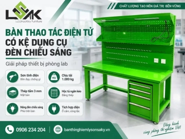 Bàn thao tác điện tử có kệ dụng cụ đèn chiếu sáng