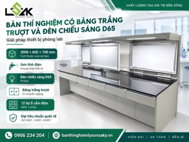Bàn thí nghiệm có bảng trắng trượt và đèn chiếu sáng D65
