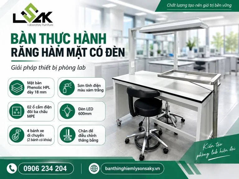 Bàn thực hành Răng Hàm Mặt có đèn