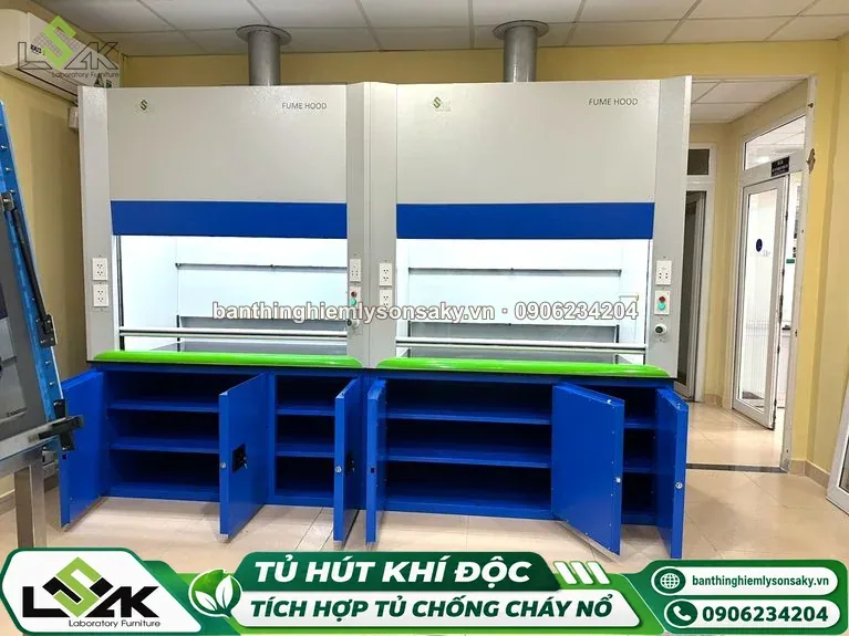 Tủ hút khí độc tích hợp tủ chống cháy nổ thi công thực tế